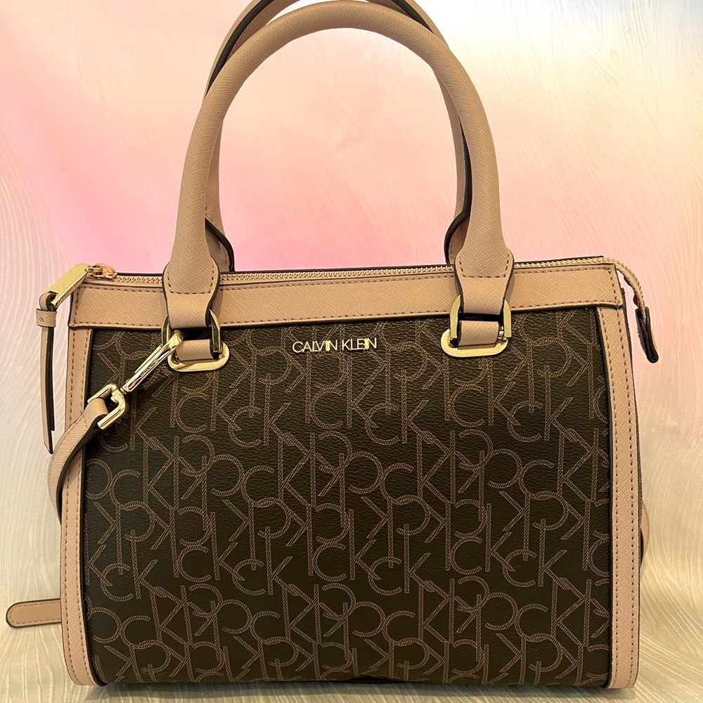 Authentic Calvin Klein Rosie tan signature satchel bag